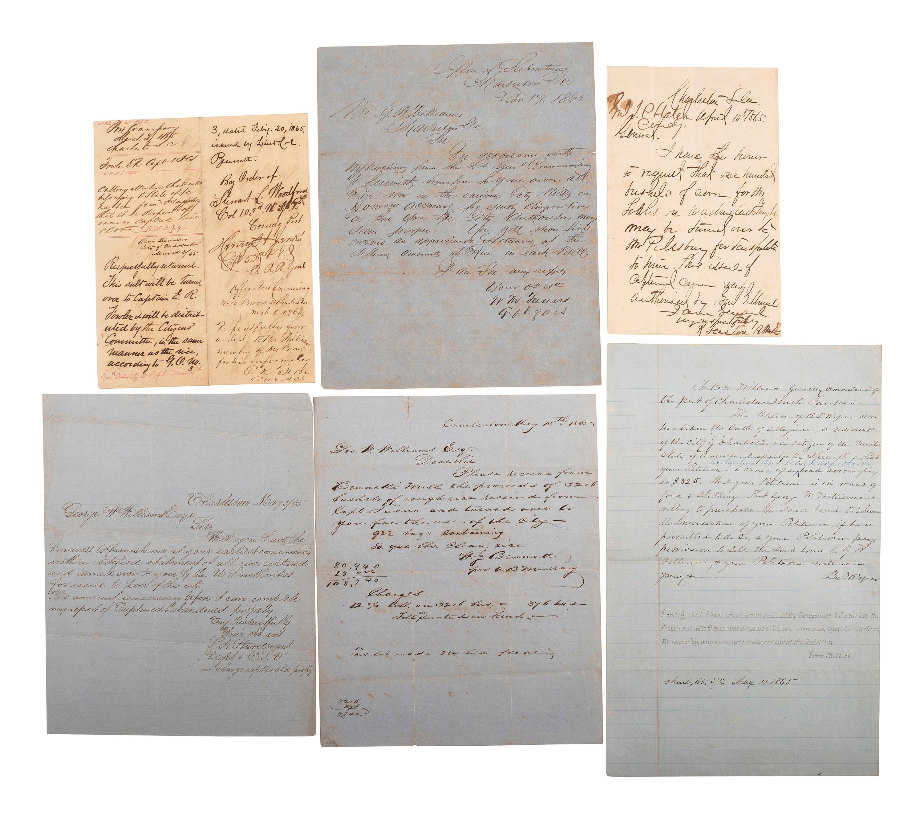 [CIVIL WAR]. Documents related to the surrender and occupation of Charleston, SC.