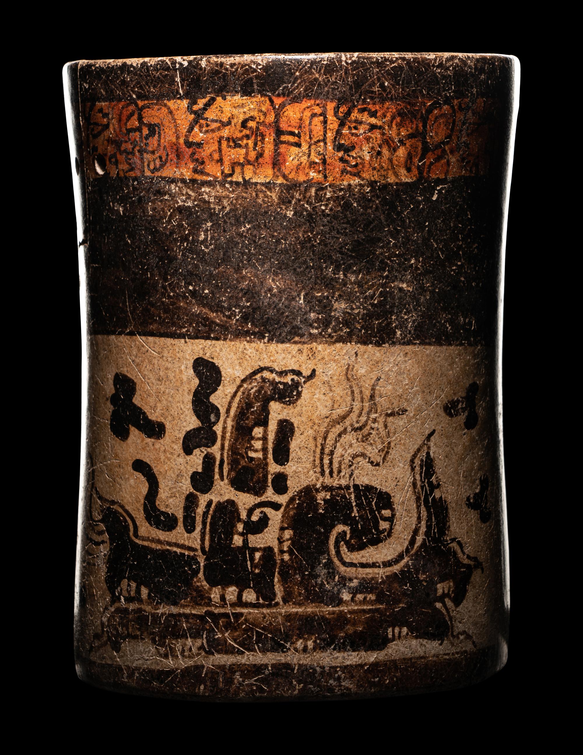 A Maya Polychrome Cylinder Vessel