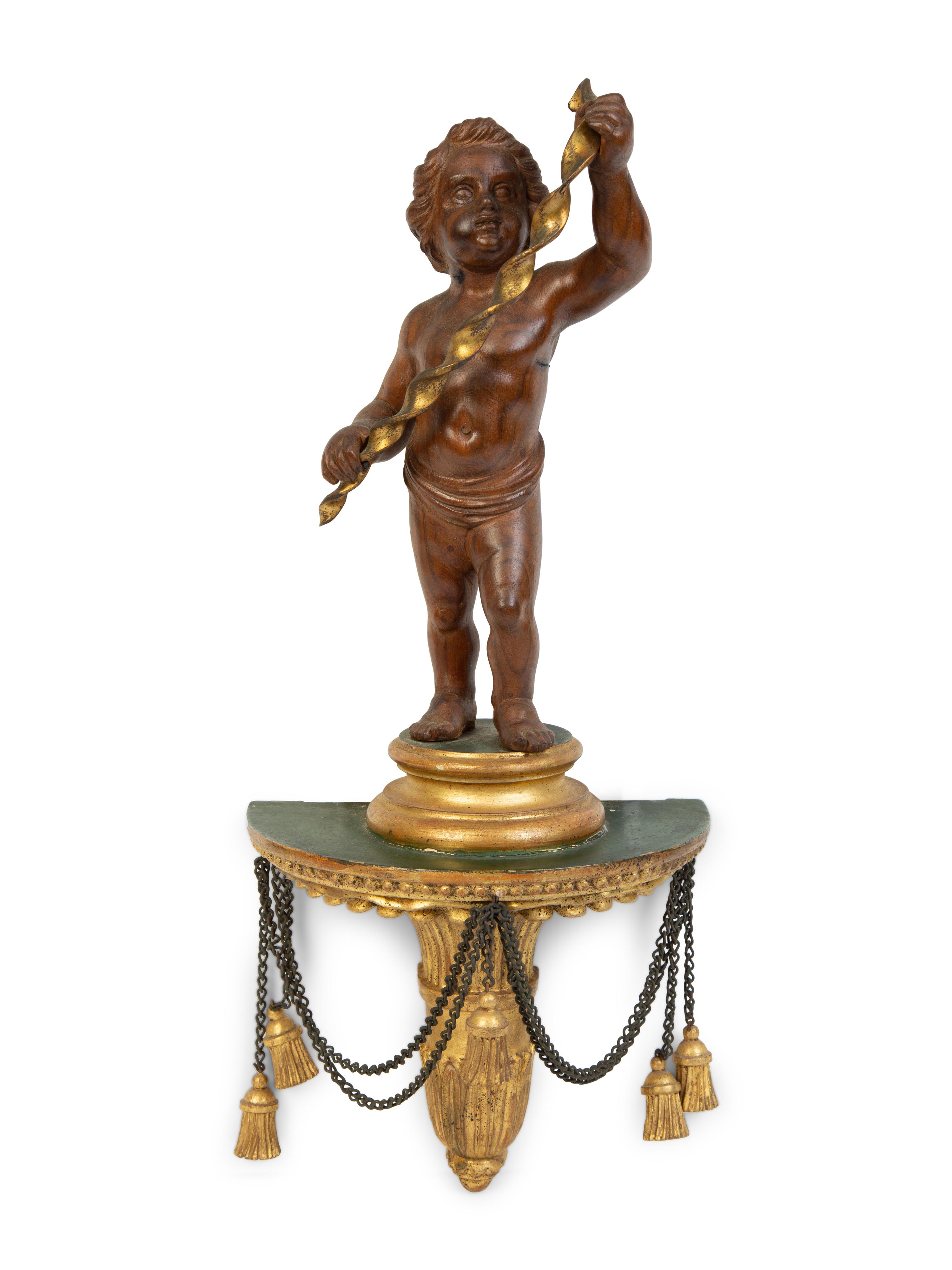 A French Carved Wood Putti Wall Mount — 20TH CENTURY