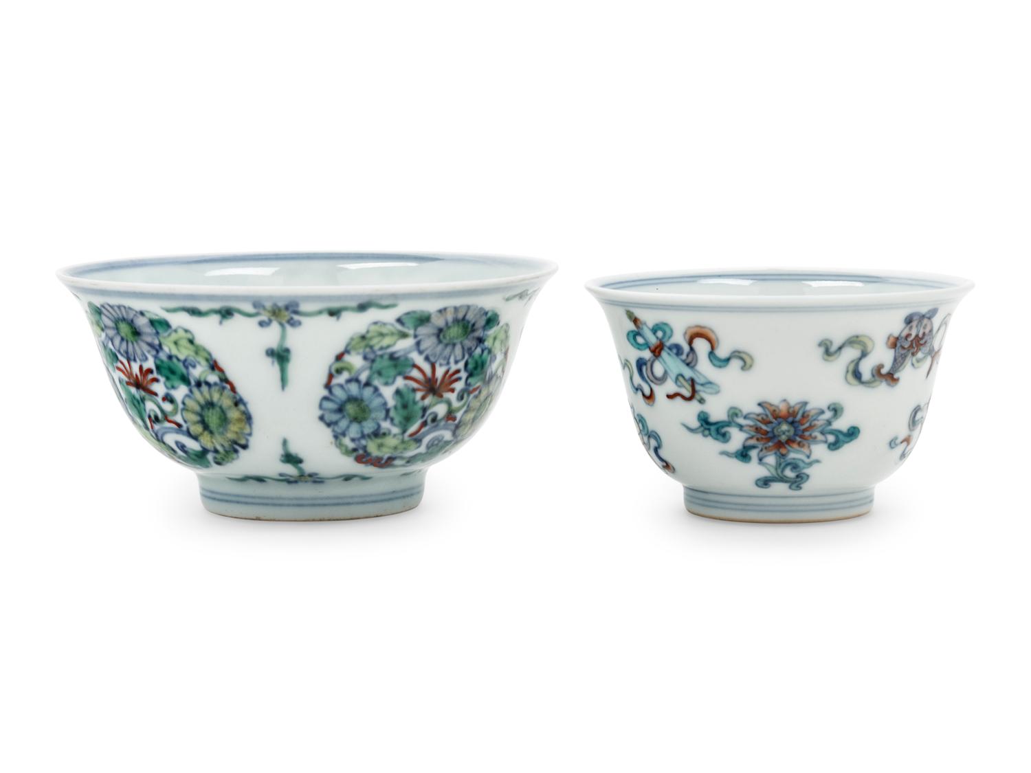 Two Chinese Doucai Porcelain Cups