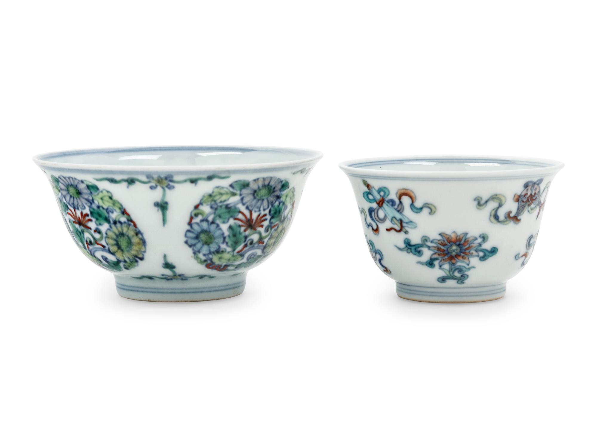 Two Chinese Doucai Porcelain Cups