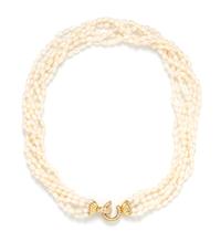 An 18 Karat Yellow Gold, Diamond and Keshi Pearl Multistrand Torsade Necklace, Italian,