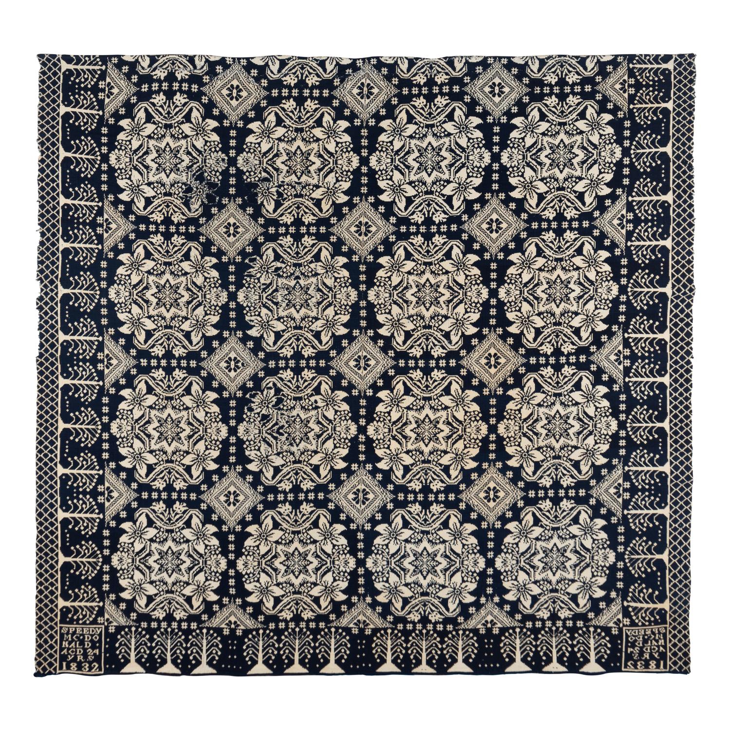 A Jacquard Woven Cotton and Wool Coverlet