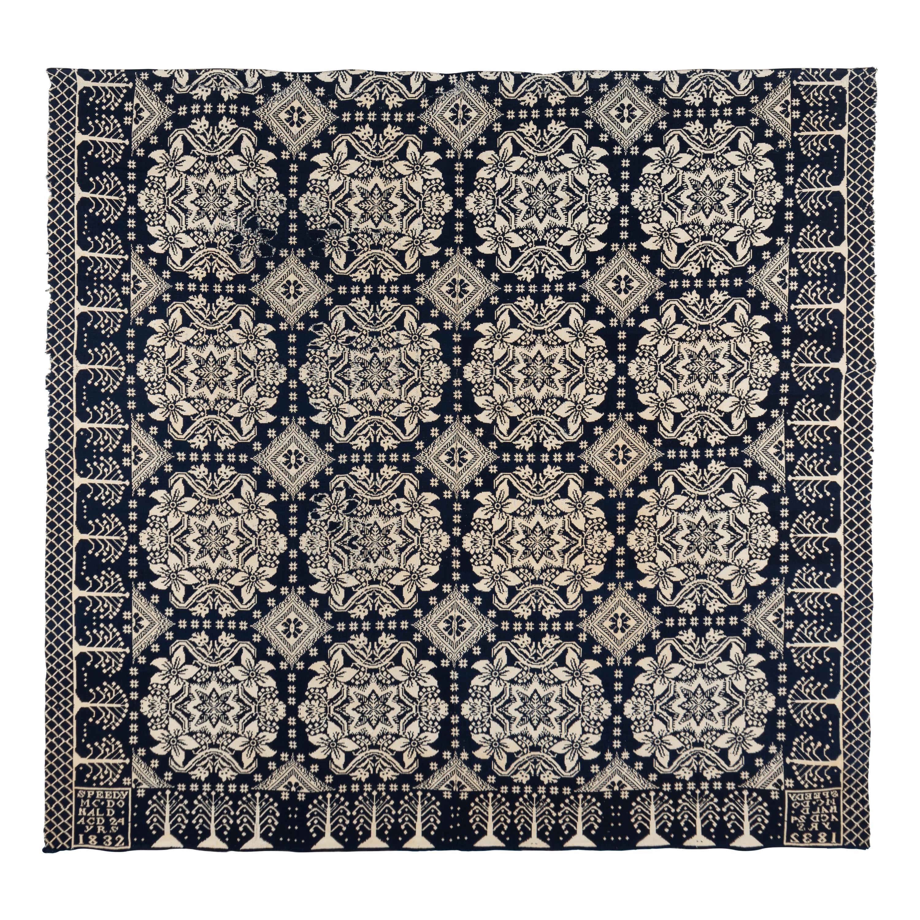 A Jacquard Woven Cotton and Wool Coverlet