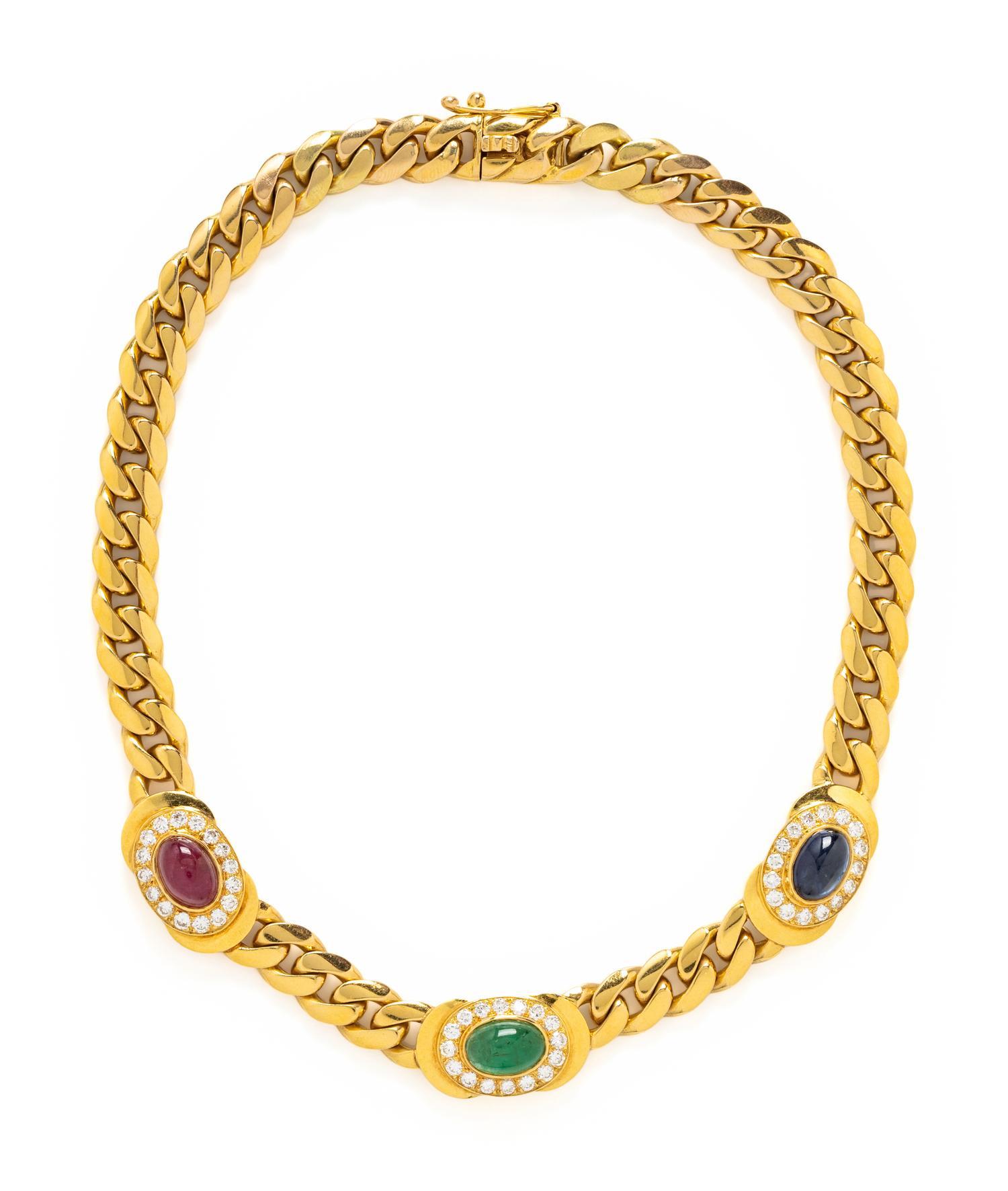 YELLOW GOLD, MULTIGEM AND DIAMOND NECKLACE