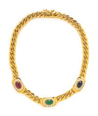 YELLOW GOLD, MULTIGEM AND DIAMOND NECKLACE