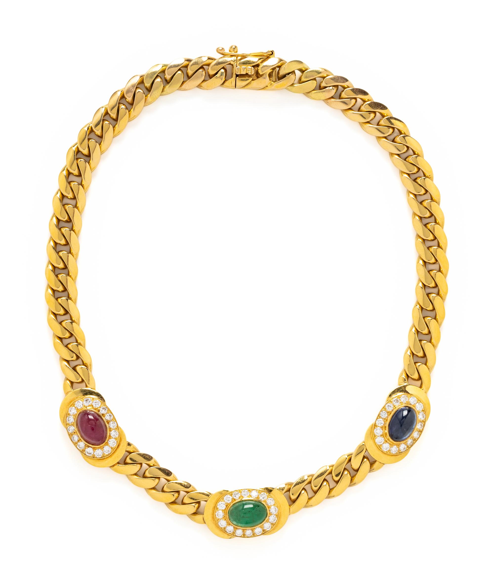 YELLOW GOLD, MULTIGEM AND DIAMOND NECKLACE