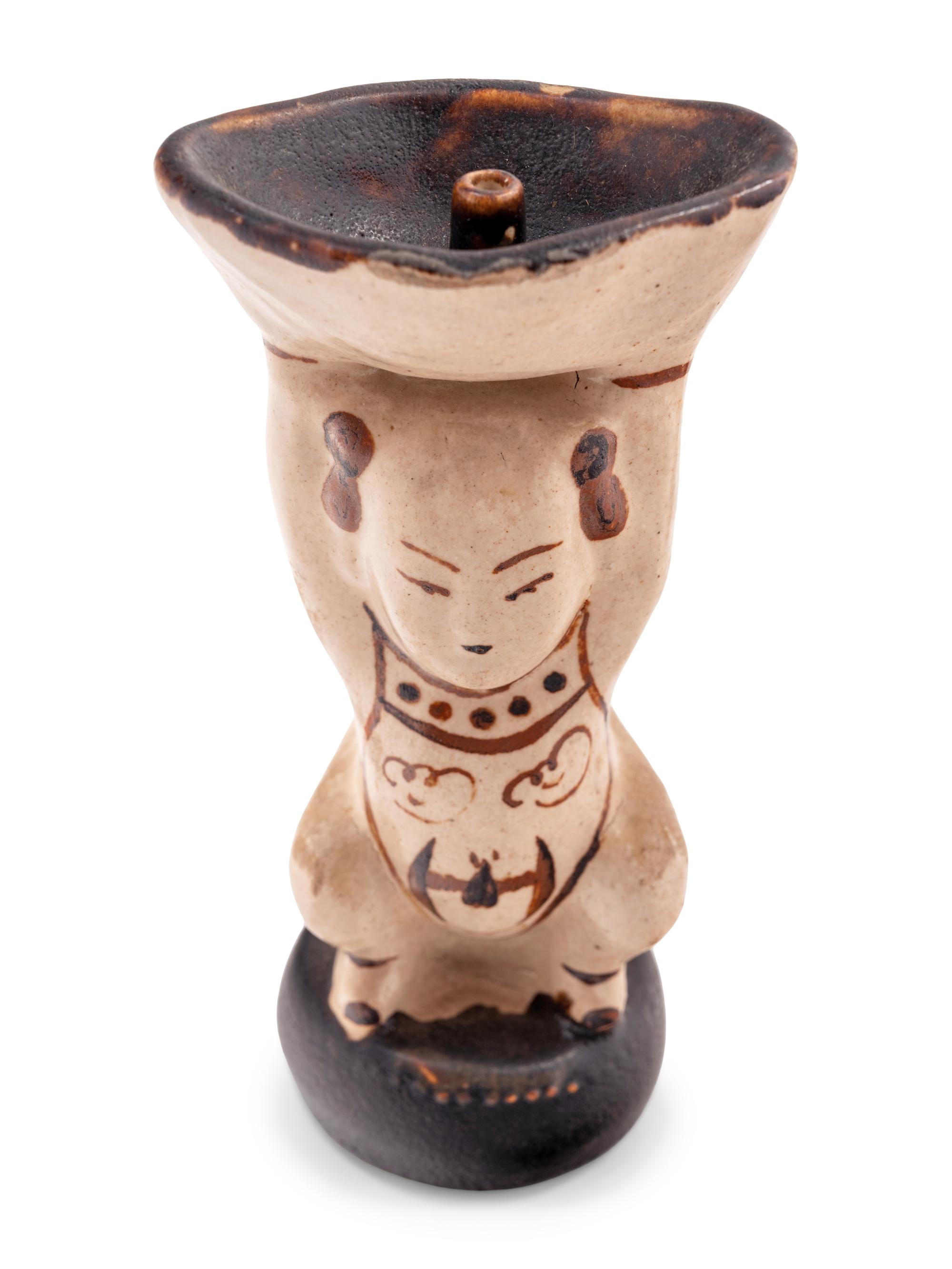 A Pair of Chinese Cizhou Style Porcelain Figural-Form Candlesticks