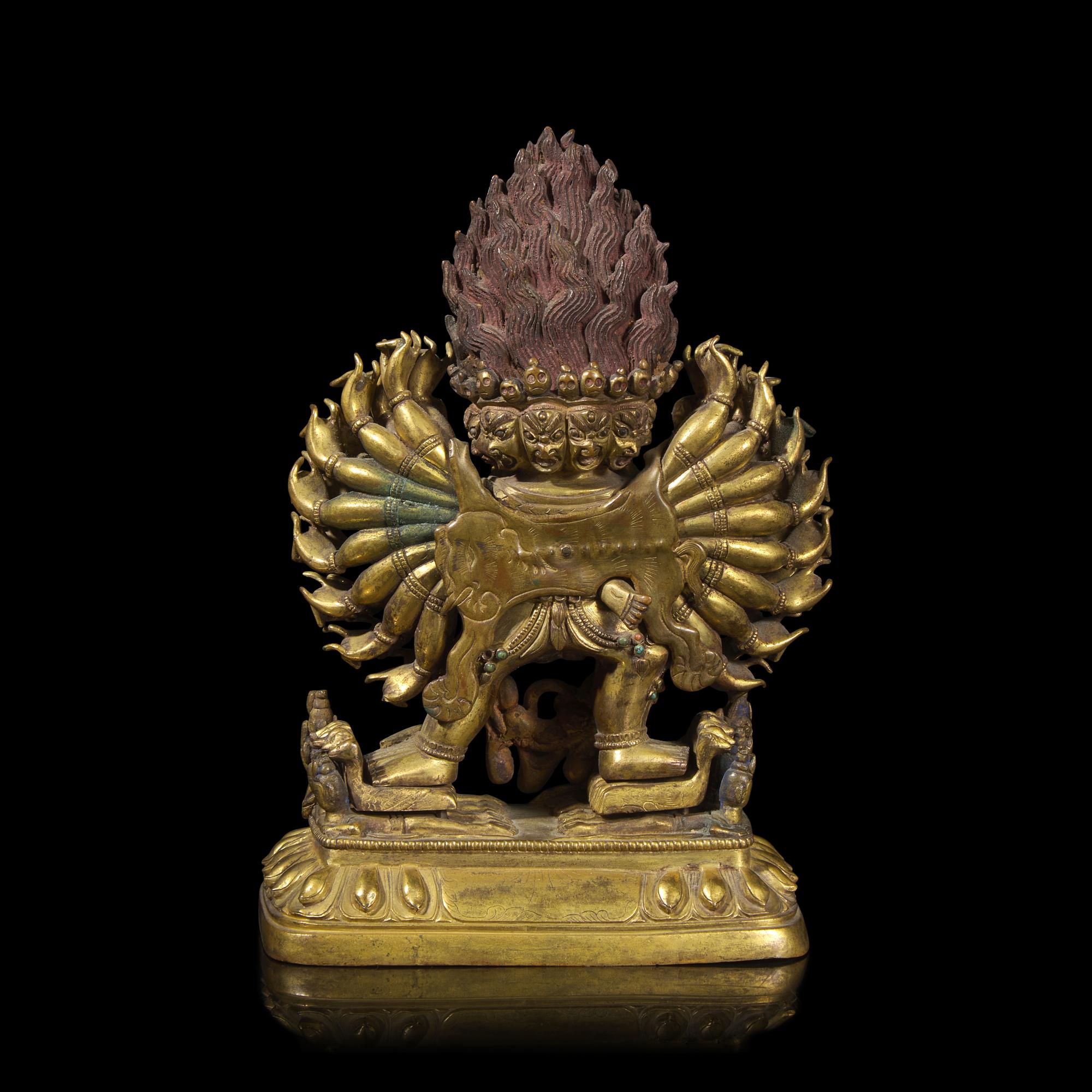 A Tibetan Gilt Bronze Figure of Yamantaka and Consort, 19th/20th Century — 晚清/近代 大威德金剛像