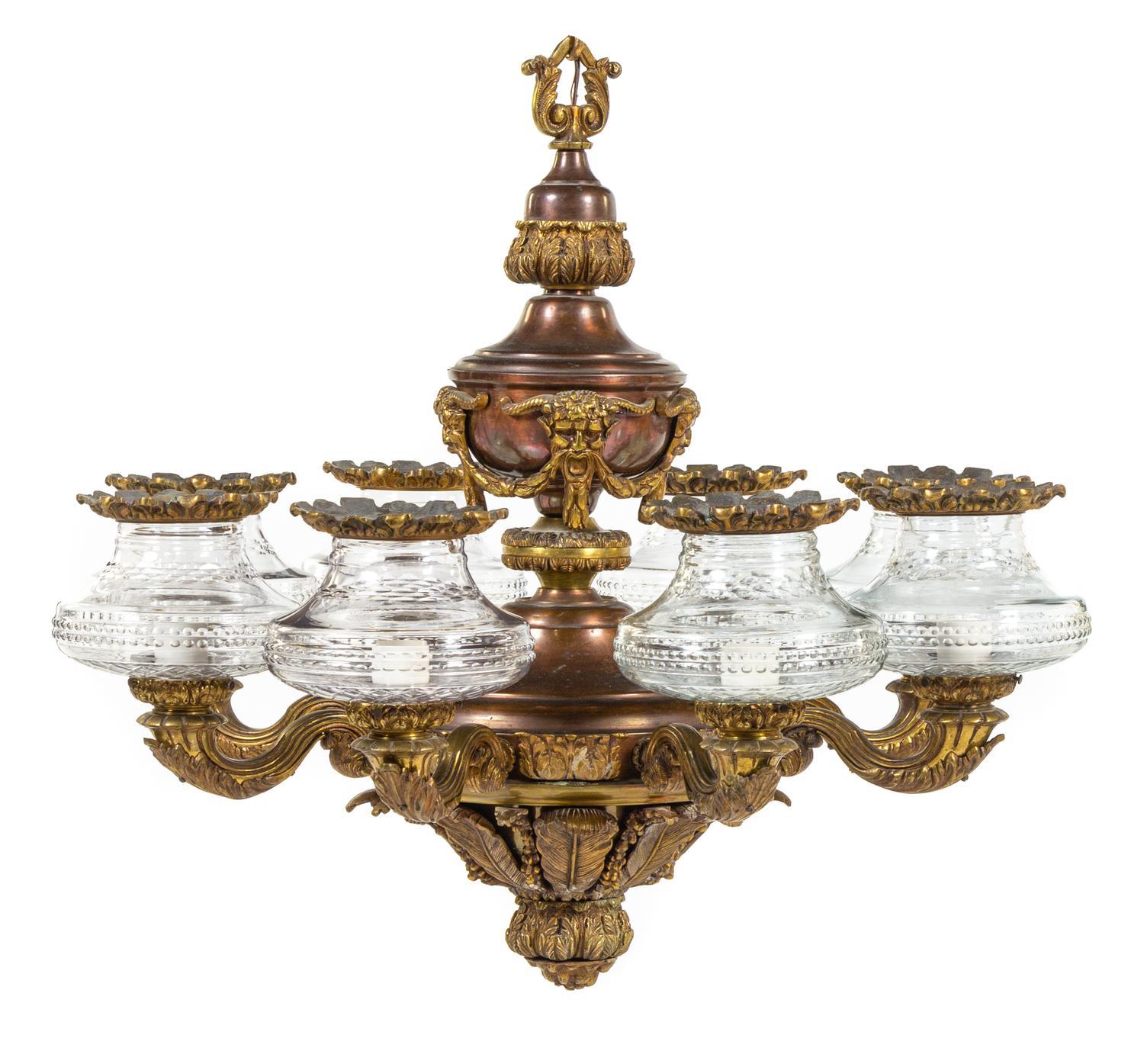 A Neoclassical Gilt Metal Eight-Light Chandelier Height 35 x diameter 25 1/2 inches. — LATE 19TH/EARLY 20TH CENTURY