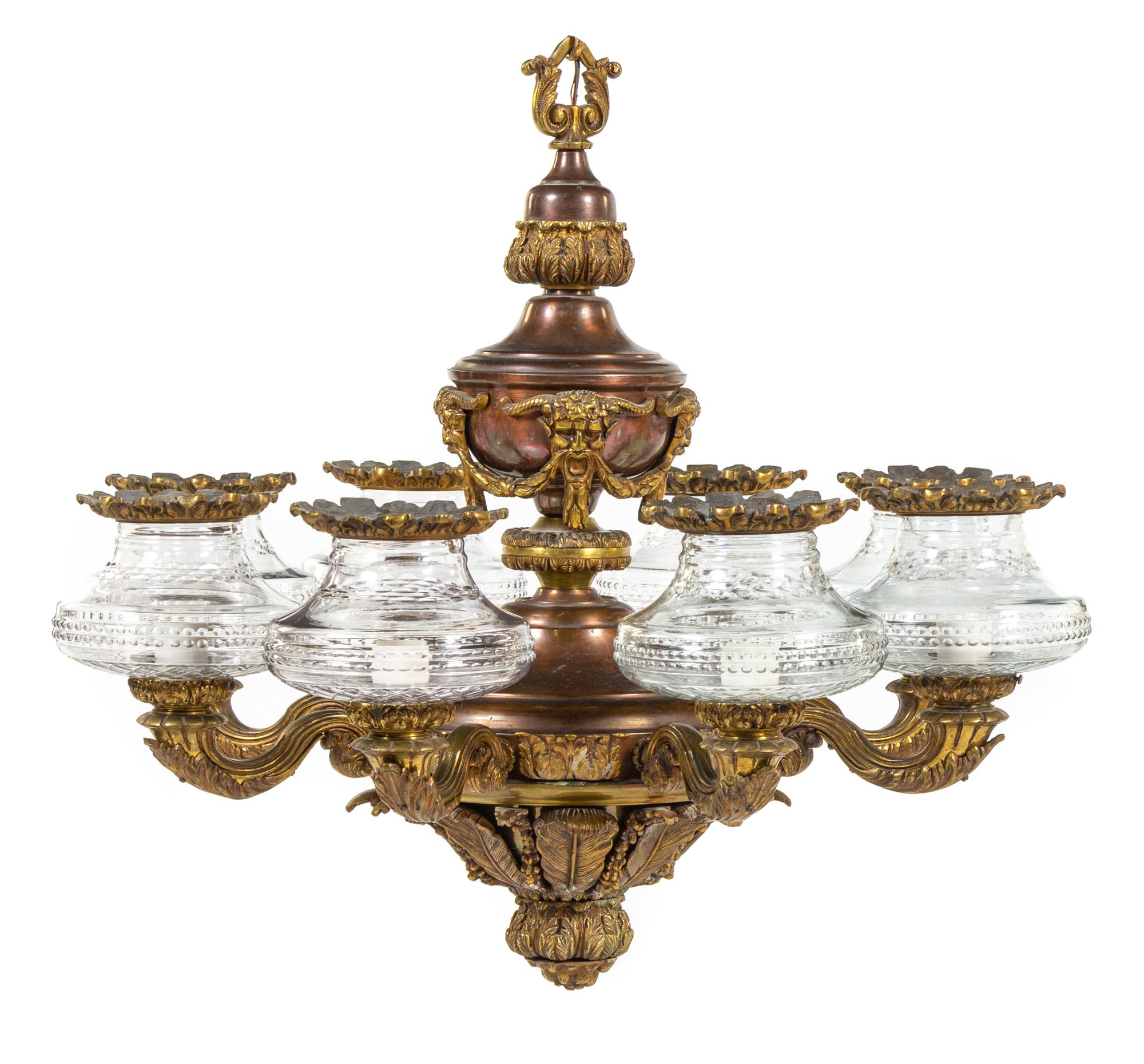 A Neoclassical Gilt Metal Eight-Light Chandelier Height 35 x diameter 25 1/2 inches. — LATE 19TH/EARLY 20TH CENTURY
