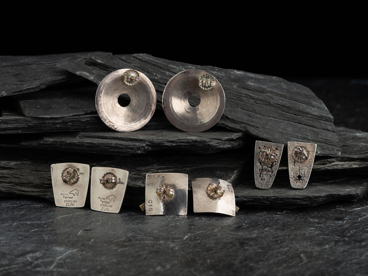 Navajo, Zuni, and Blackfeet Silver Post Earrings