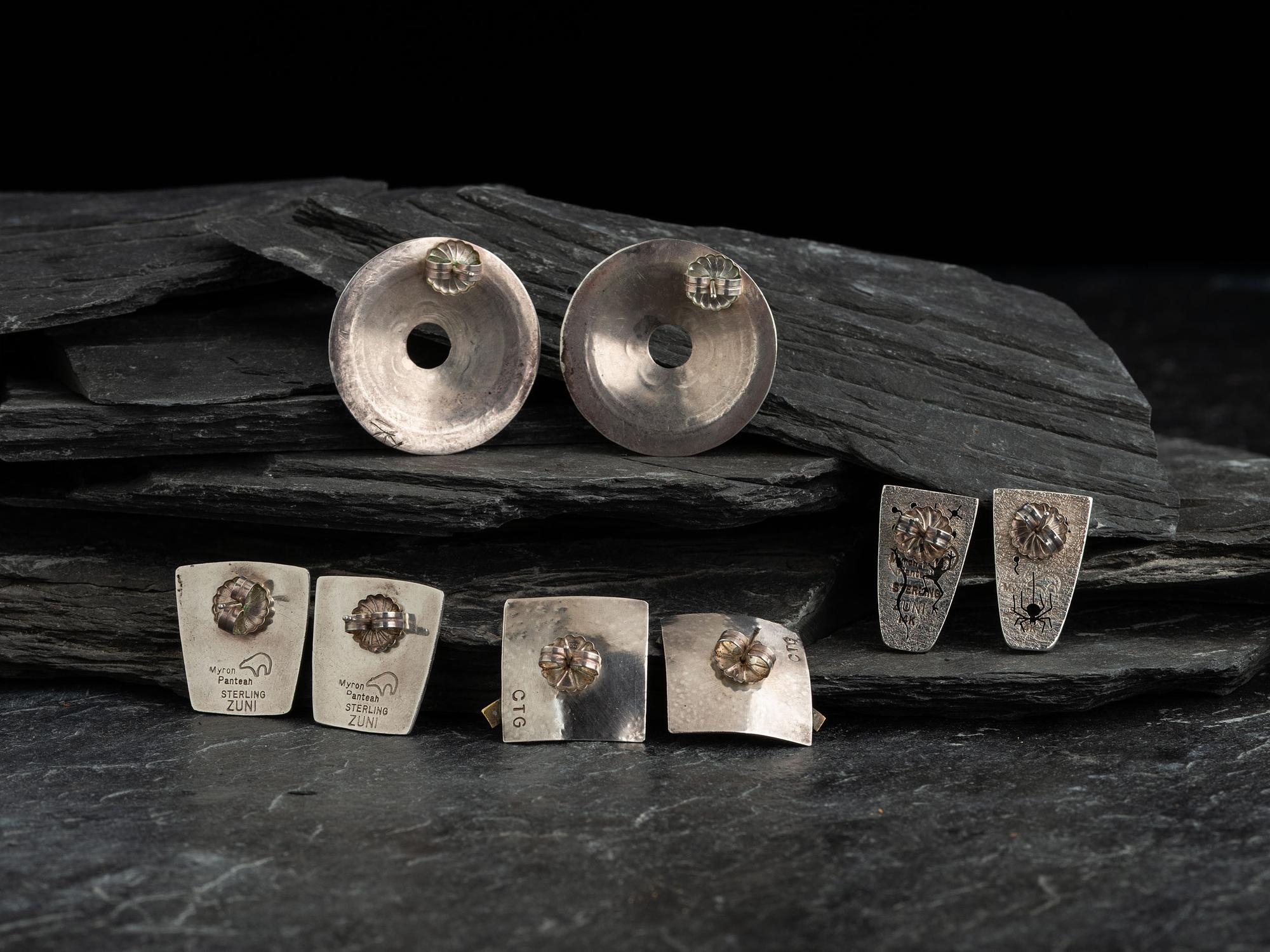 Navajo, Zuni, and Blackfeet Silver Post Earrings