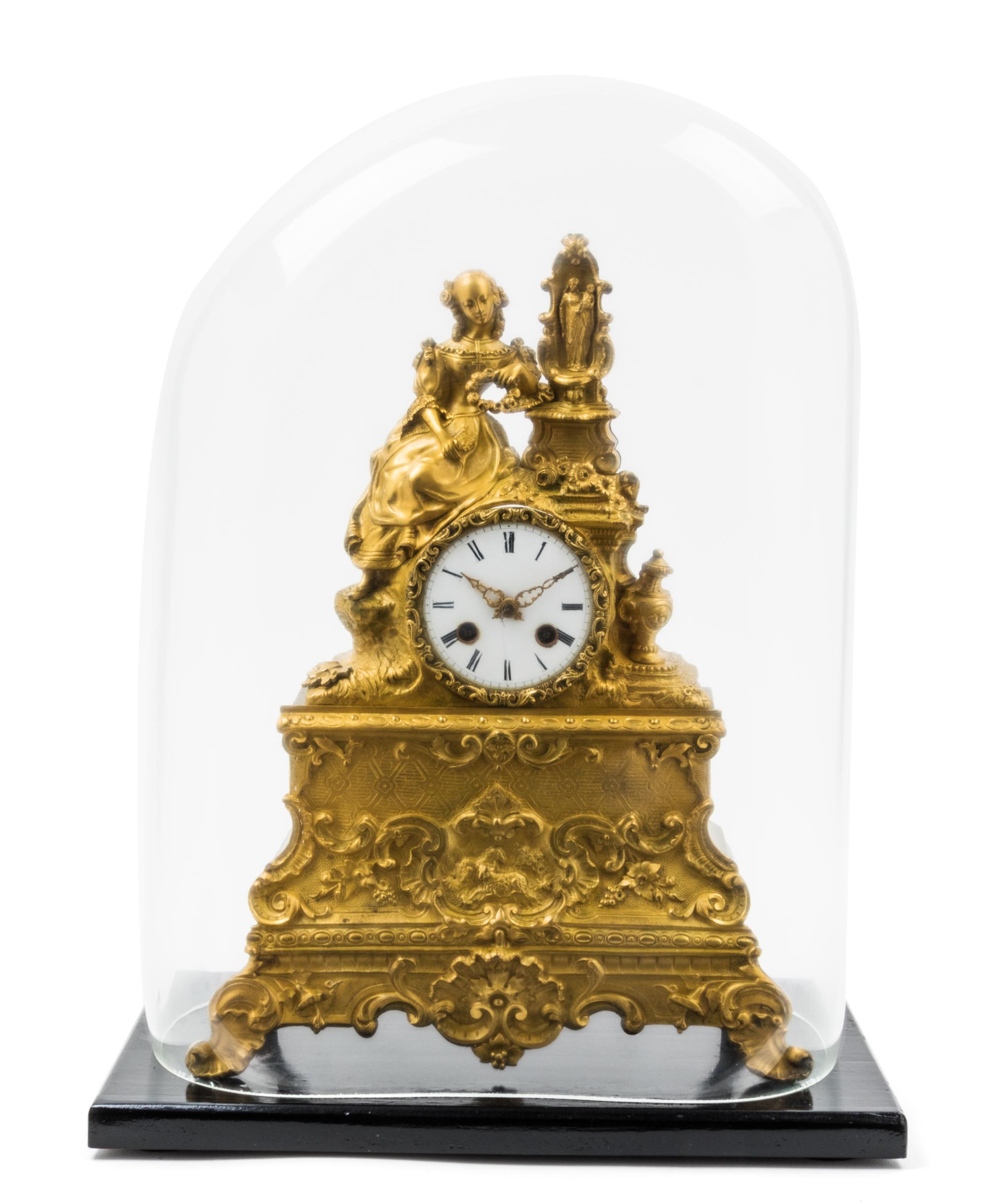 A French Gilt Metal Figural Mantel Clock Height 14 1/2 inches. — 19TH CENTURY