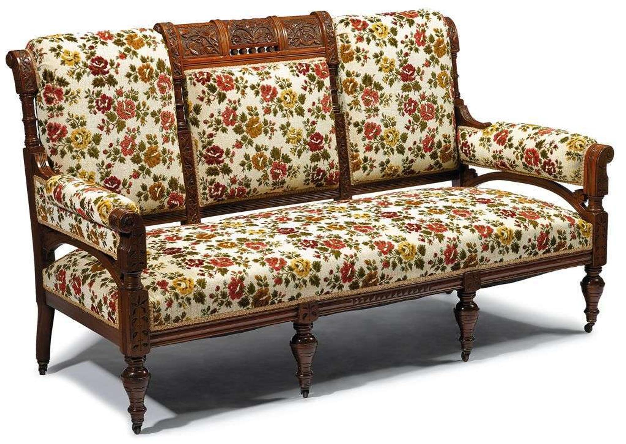 "Modern Gothic" seven-piece walnut parlor suite School of Daniel Pabst (1826-1910), Philadelphia, PA, circa 1875