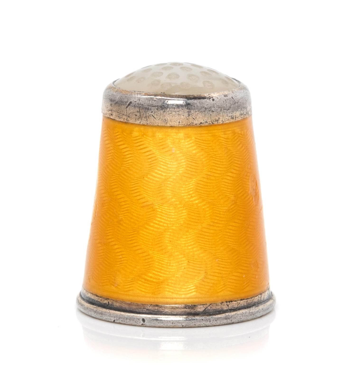A Norwegian Silver and Guilloche Enamel Thimble, David Andersen, Oslo, Late 19th/Early 20th Century, the hardstone inset top above the