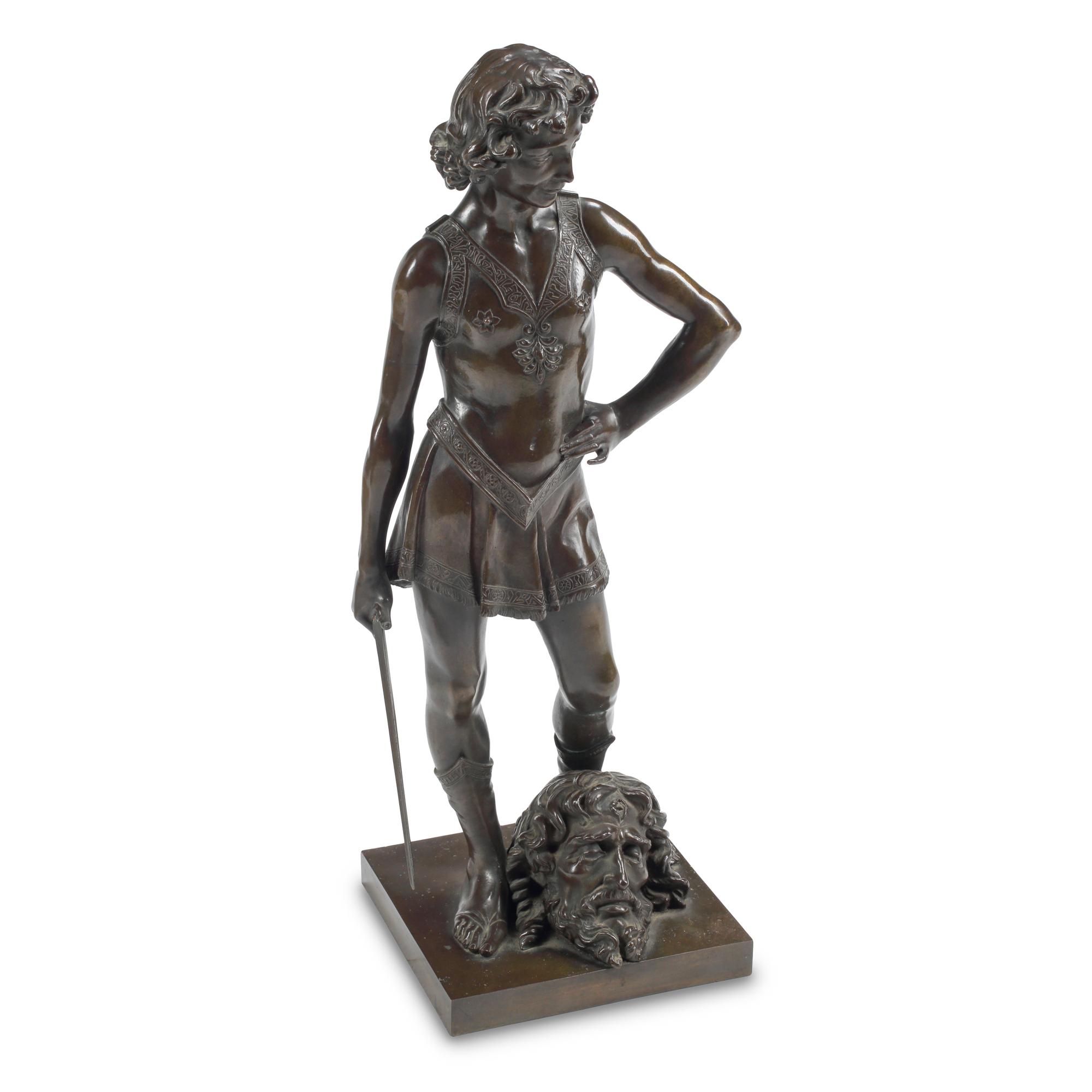 An Italian Patinated Bronze Figure of David