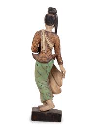 A Chinese Mica-Inset Carved and Polychrome Decorated Wood Standing Female Deity