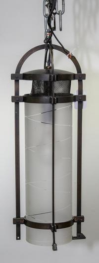 A Holly Hunt Vergil's Lantern Bronze Light Fixture Length overall 17 1/4 inches. — 20TH CENTURY
