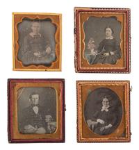 [EARLY PHOTOGRAPHY]. A group of 23 daguerreotypes featuring subjects posed with cased images, including: