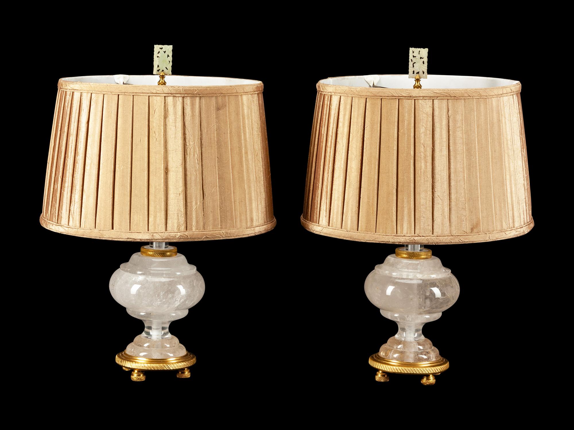A Pair of Louis XVI Style Gilt-Bronze-Mounted Rock Crystal Lamps