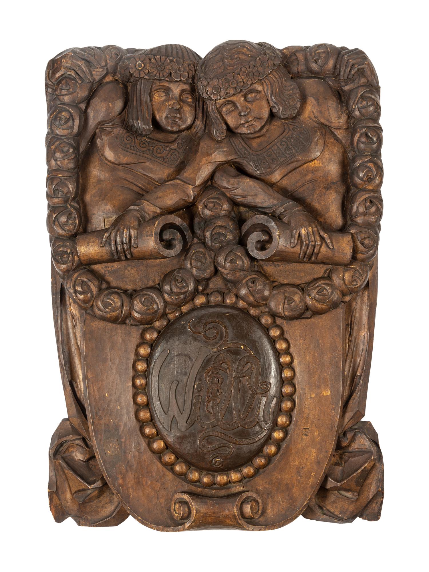 A Victorian Carved Walnut Figural Relief Panel