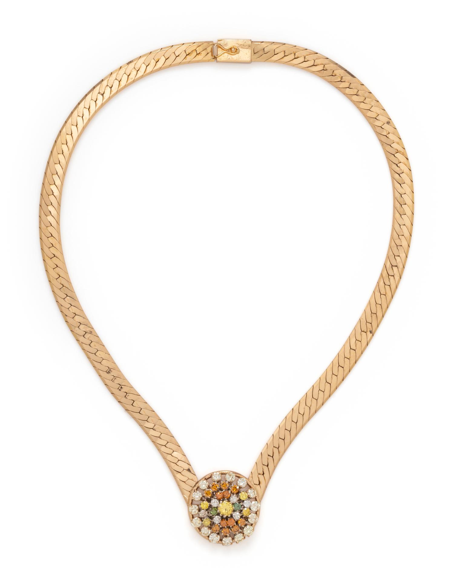 YELLOW GOLD, COLORED DIAMOND AND DIAMOND NECKLACE