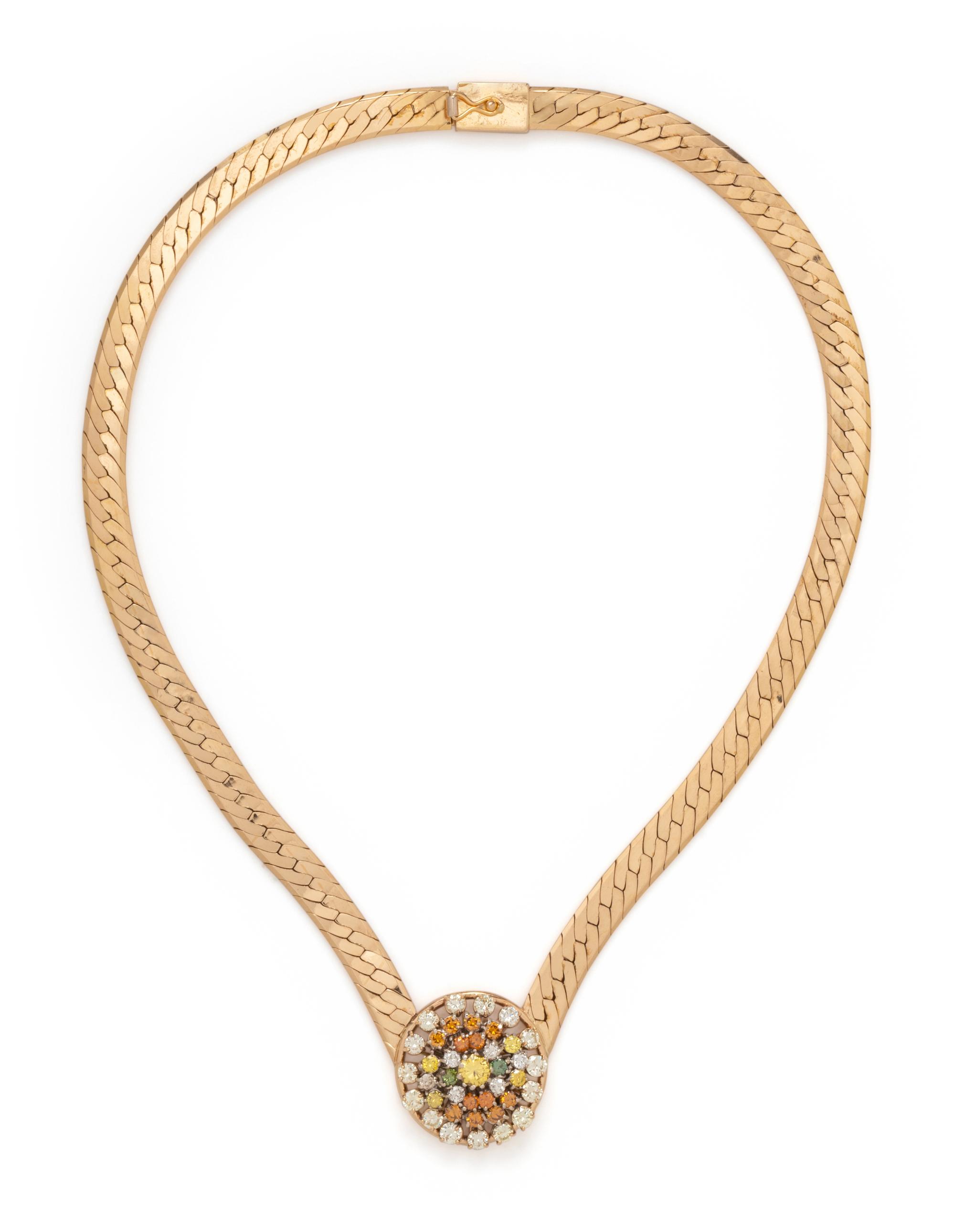 YELLOW GOLD, COLORED DIAMOND AND DIAMOND NECKLACE