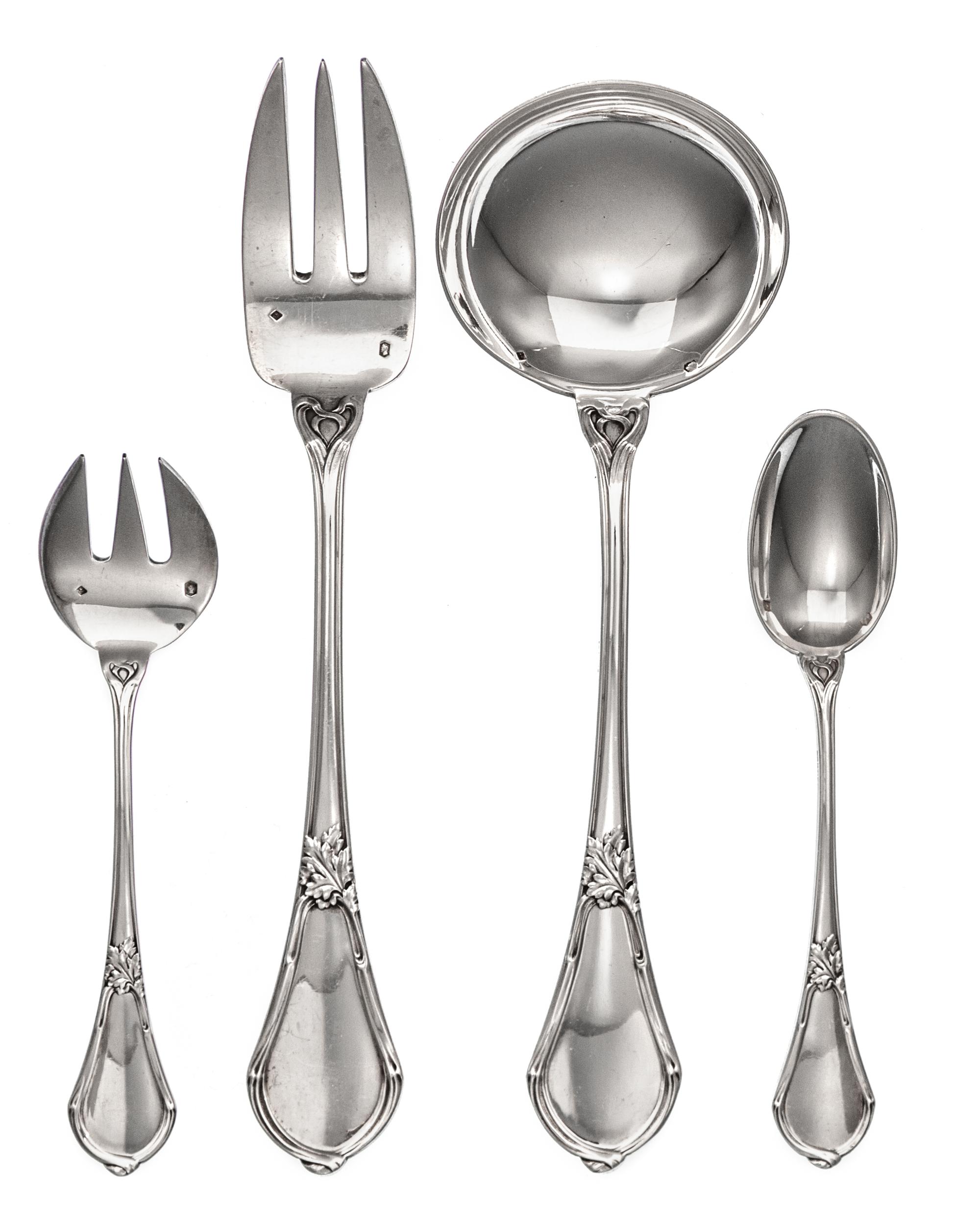 A Group of French Silver Flatware Articles, Tetard Freres, Retailed by Cartier, Paris, 20th Century, comprising: 7 pastry forks 3 ice c