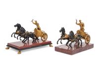 Two Gilt and Patinated Bronze Figure Groups of Roman Charioteers