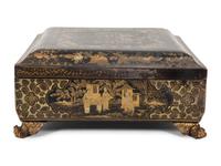 An English Chinoiserie Black and Gilt Laquer Game Box