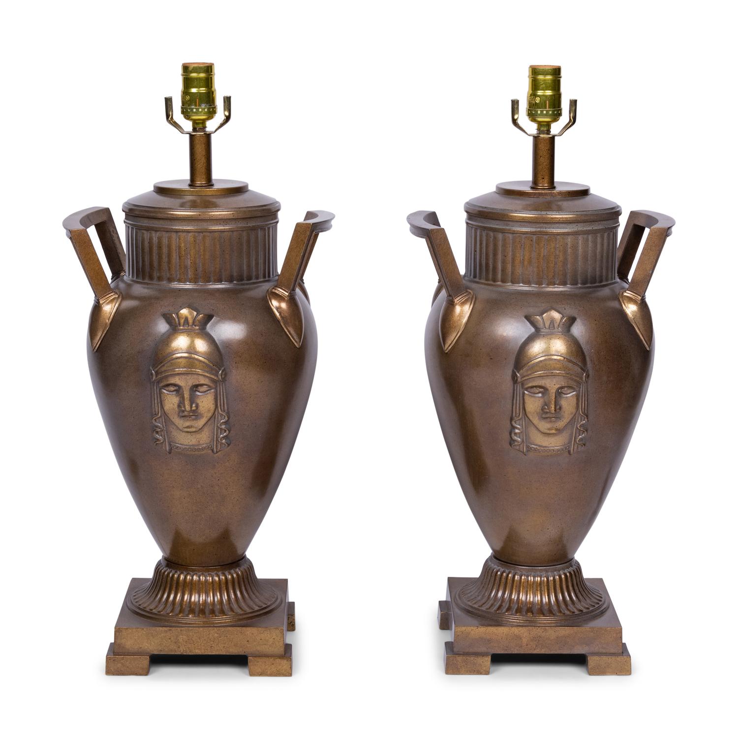 A Pair of Neoclassical Style Patinated Metal Table Lamps