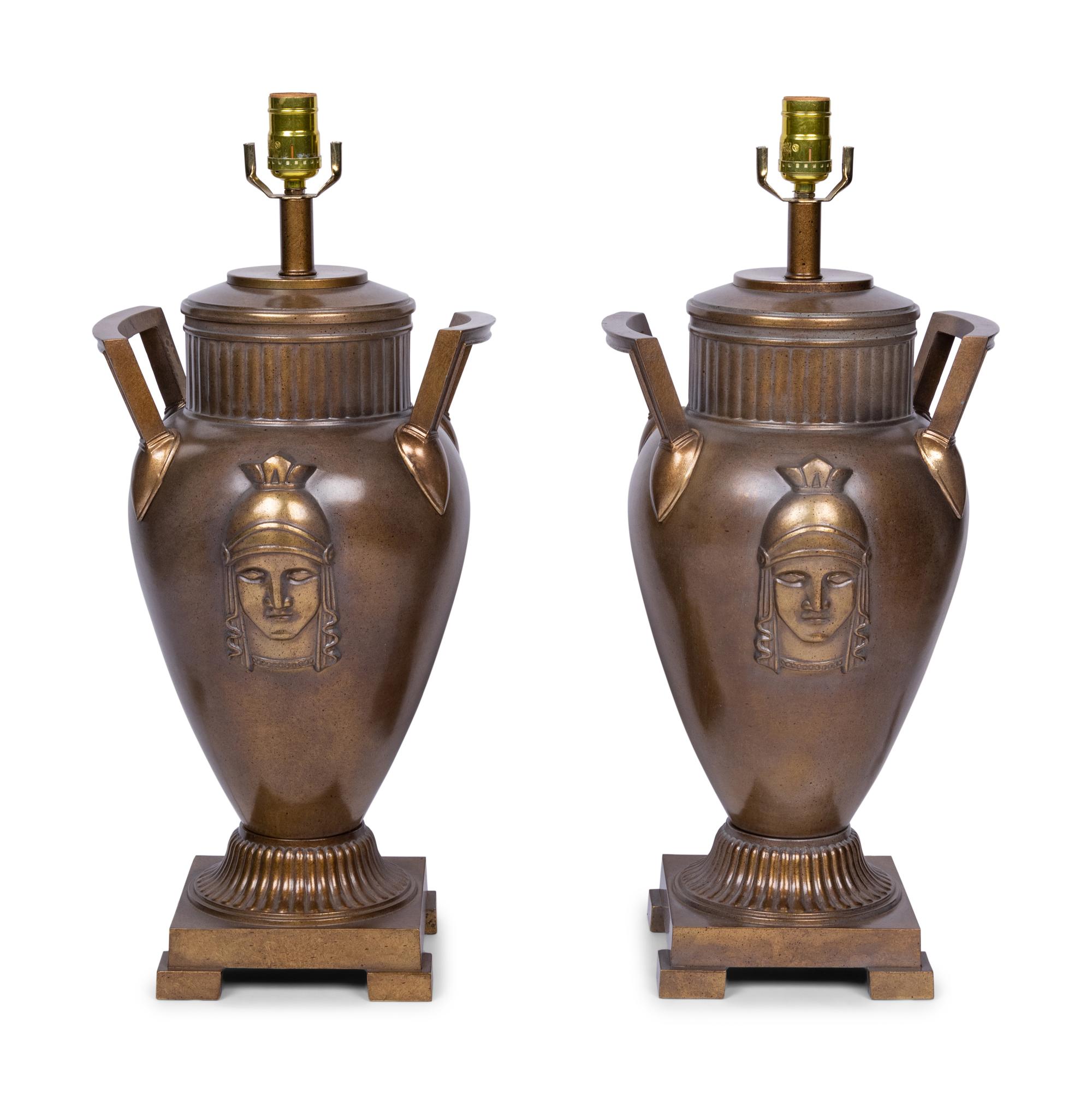 A Pair of Neoclassical Style Patinated Metal Table Lamps