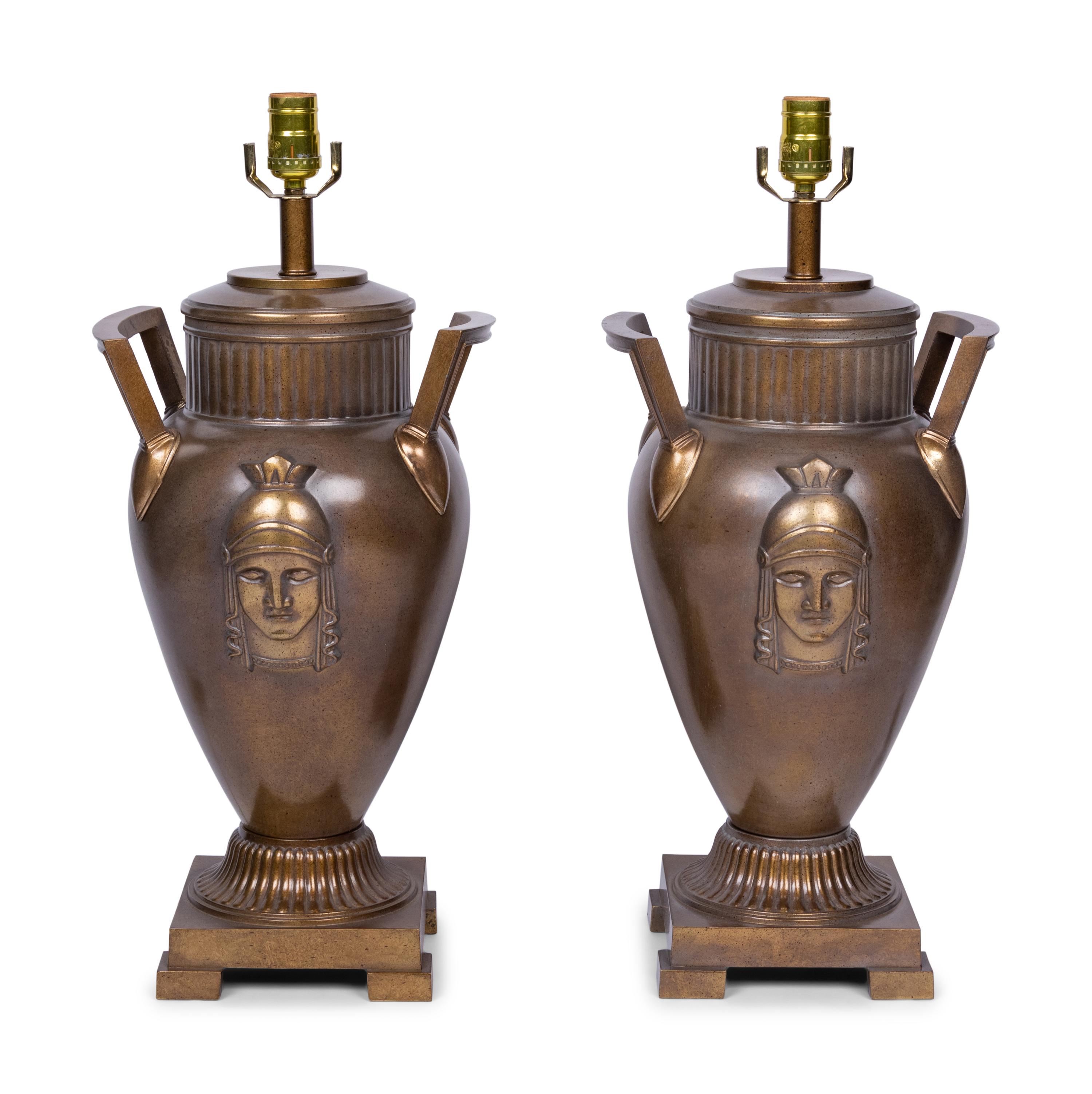 A Pair of Neoclassical Style Patinated Metal Table Lamps