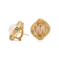 Mabé Pearl, Emerald, Diamond, and Yellow Gold Earrings