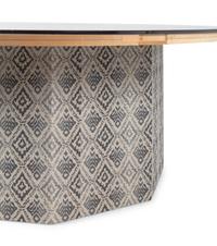 A Contemporary Octagonal Upholstered Dining Table Base with a Circular Glass Top