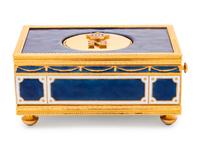A Reuge Gilt Metal Mounted and Rhinestone-Inset Enameled Singing Bird Automaton Box