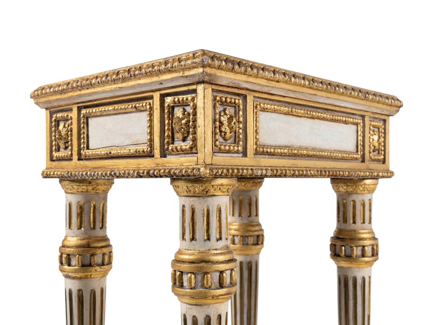 A Pair of North Italian Painted and Parcel-Gilt Marble-Top Side Tables
