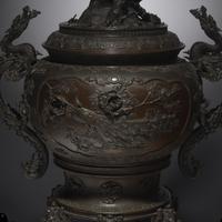 An Impressive and Very Large Japanese Patinated Bronze Koro, Meiji Period