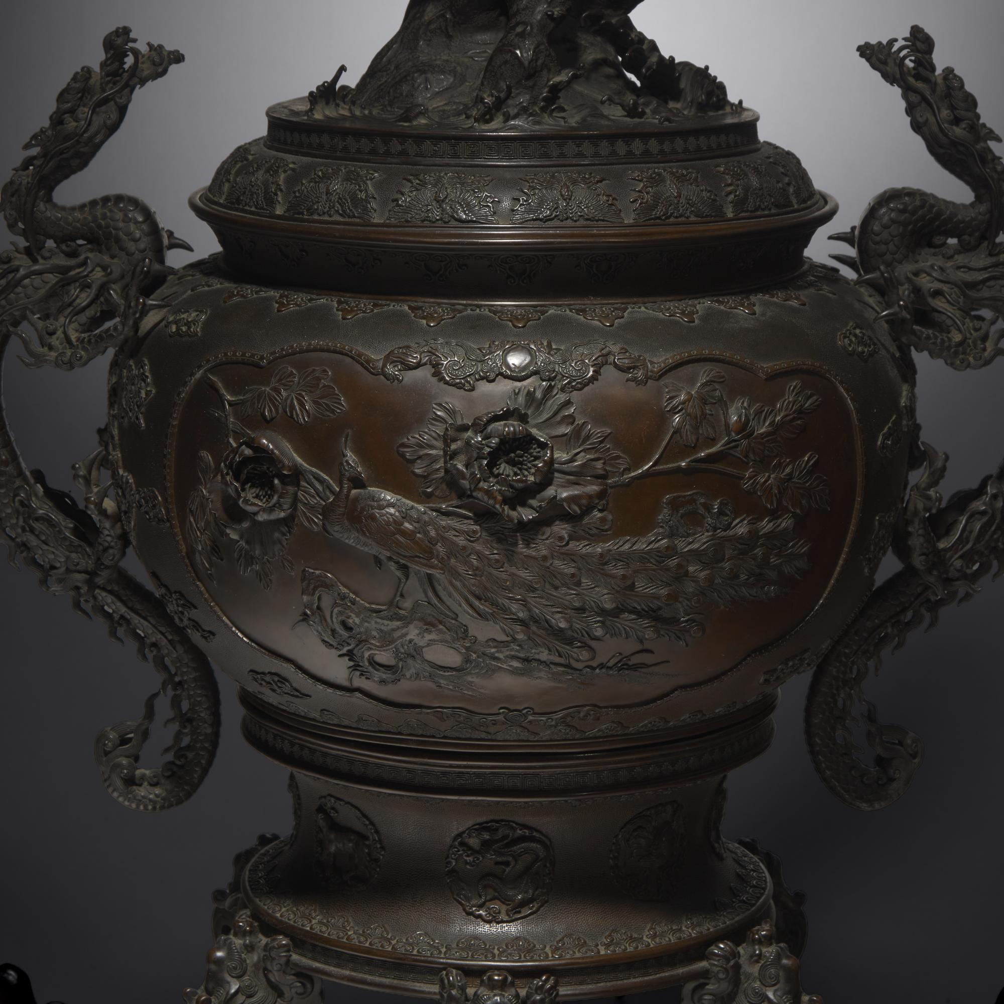An Impressive and Very Large Japanese Patinated Bronze Koro, Meiji Period