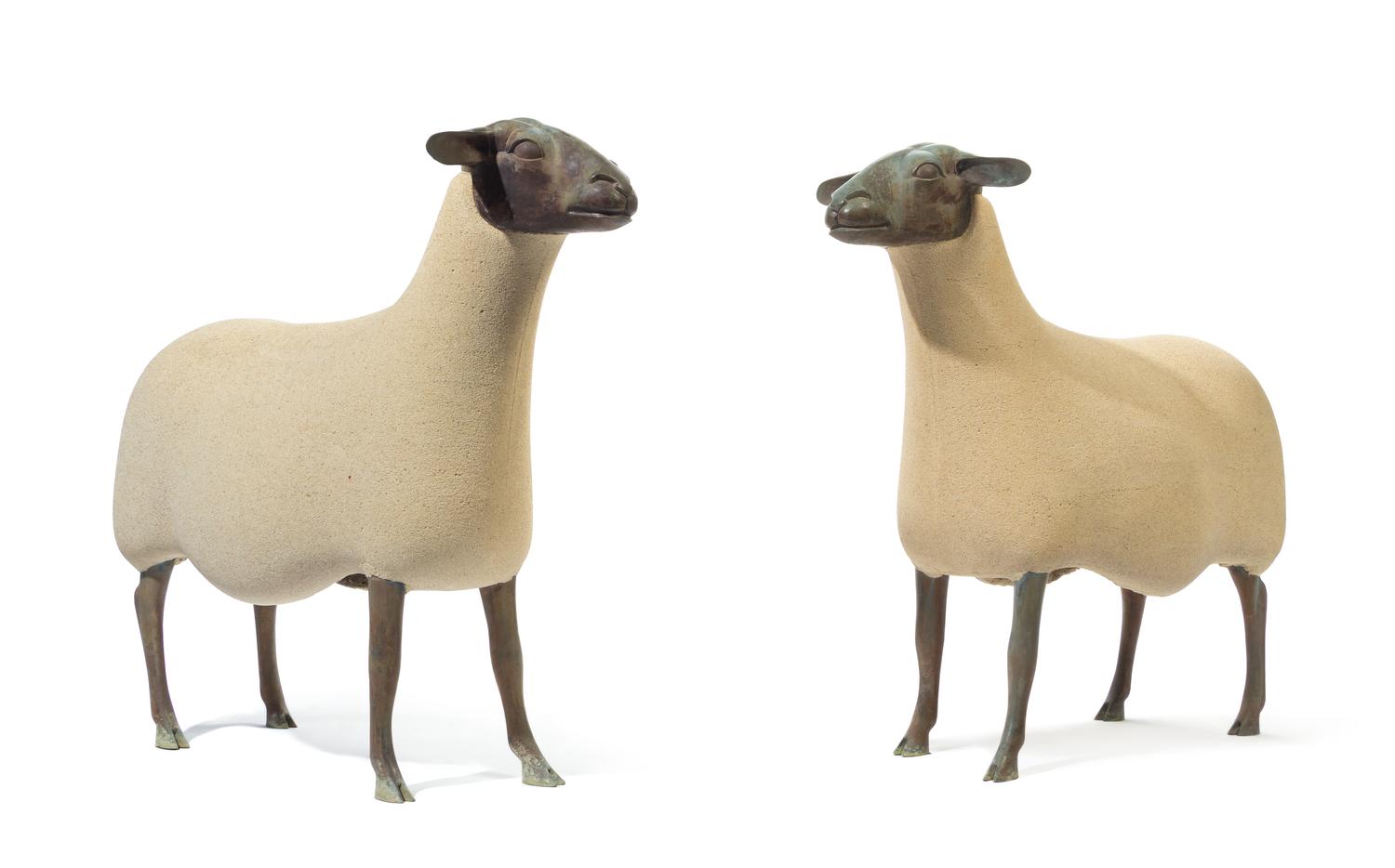 Francoise-Xavier Lalanne, (French, 1927-2008), Moutons de Pierre, (a pair of sheep) circa 1979