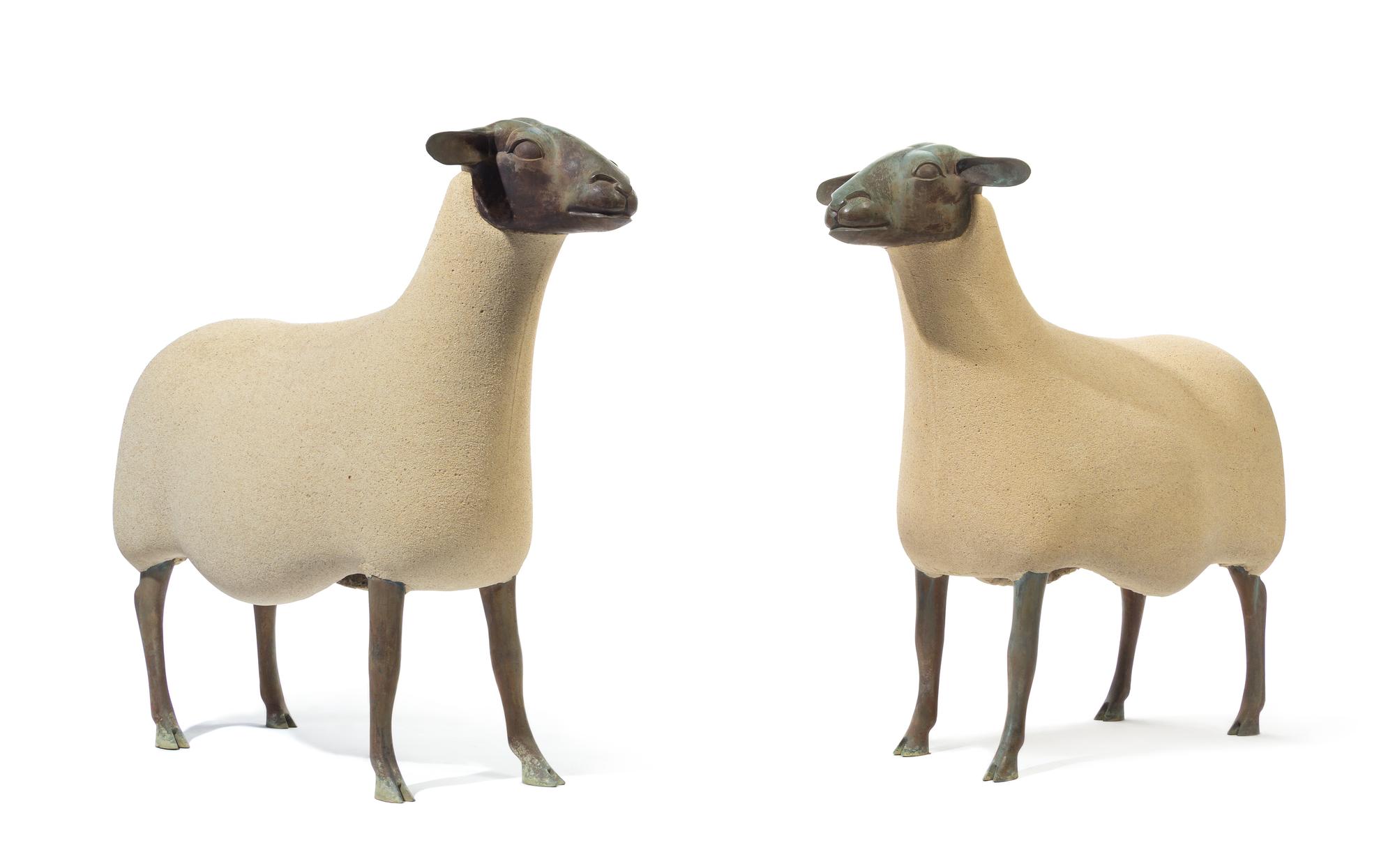 Francoise-Xavier Lalanne, (French, 1927-2008), Moutons de Pierre, (a pair of sheep) circa 1979