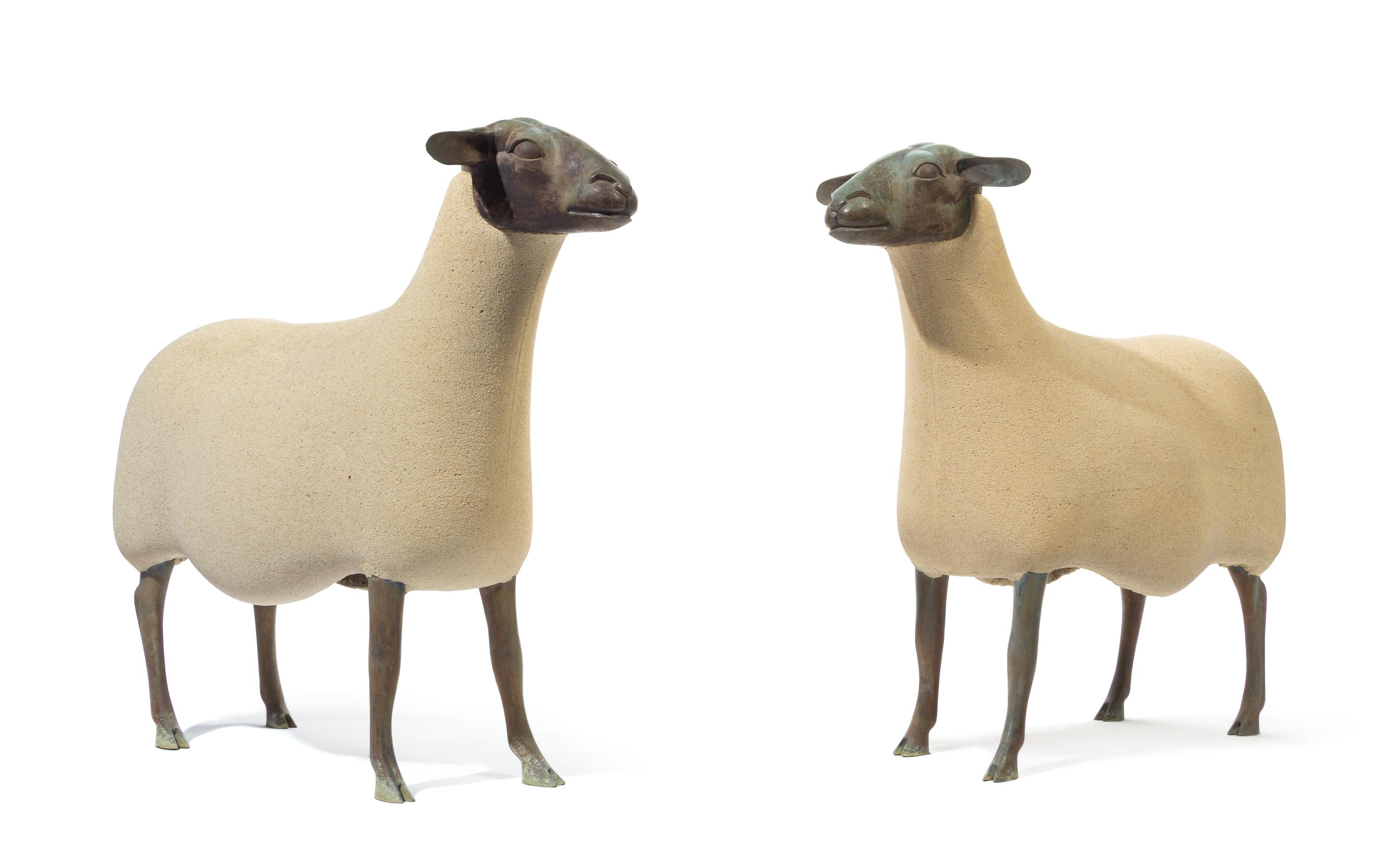 Francoise-Xavier Lalanne, (French, 1927-2008), Moutons de Pierre, (a pair of sheep) circa 1979