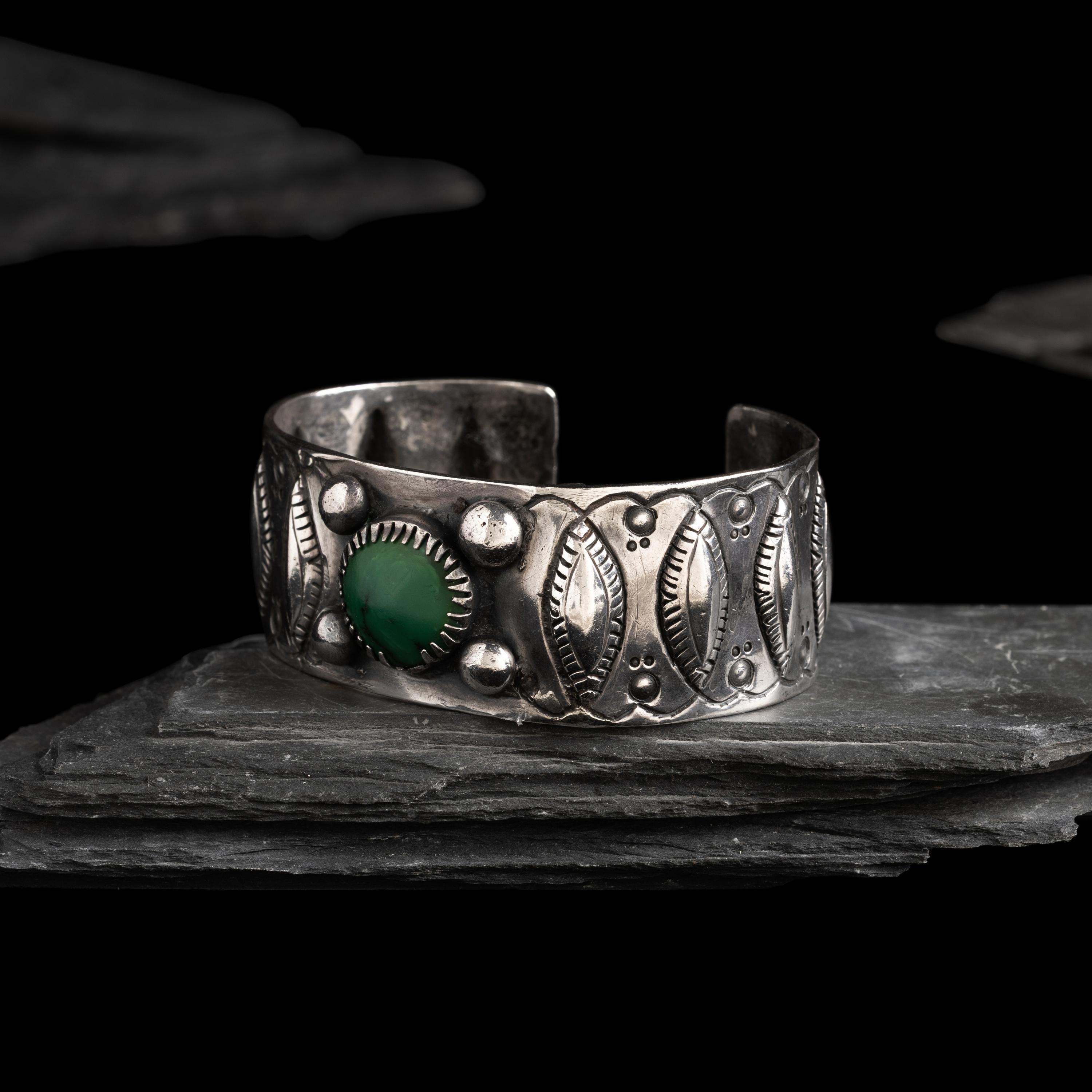 Early Navajo Ingot and Turquoise Cuff Bracelet