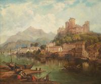 View of Mountain Town with Fisherfolk