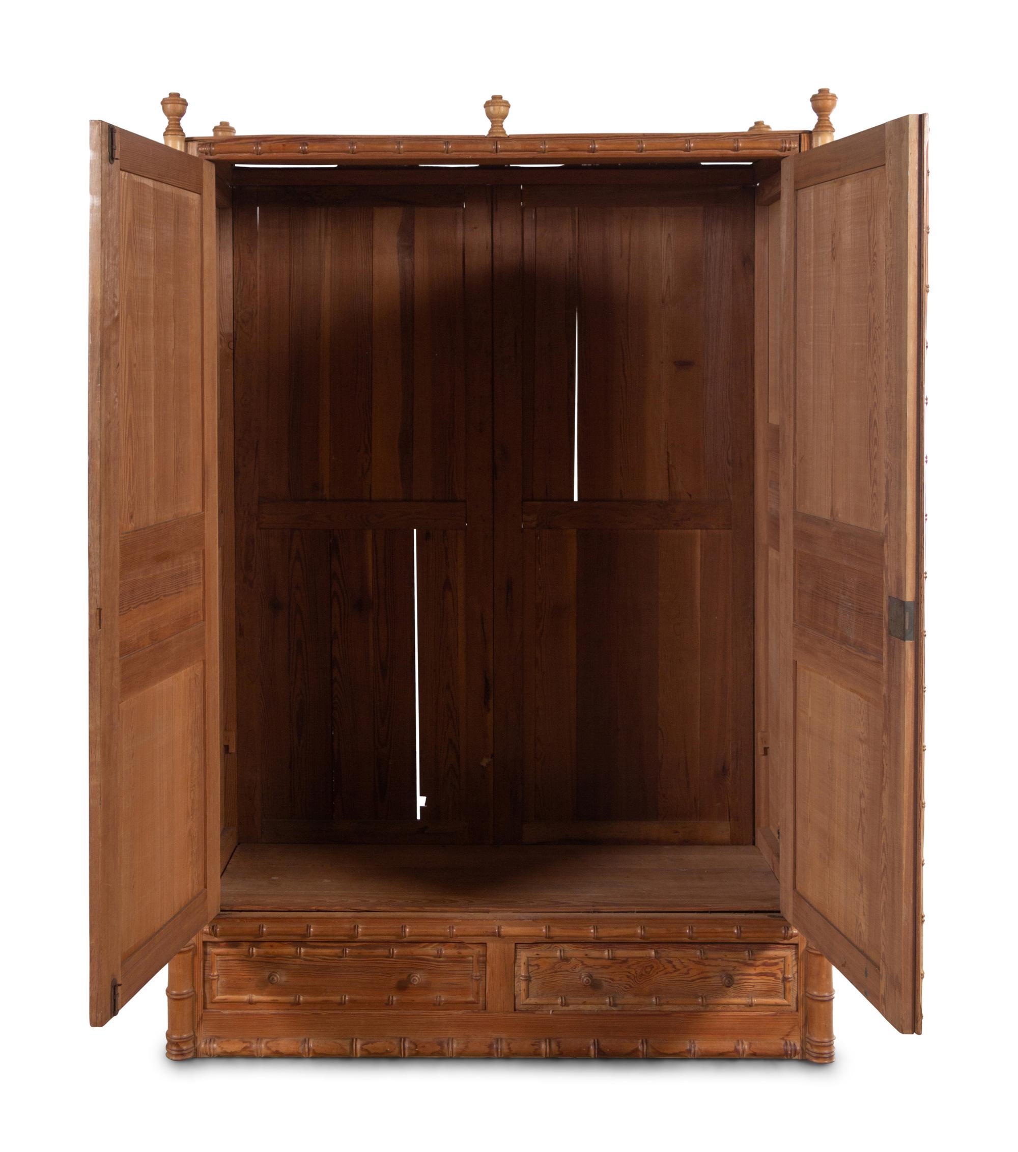 A Faux Bamboo Carved Pine Armoire