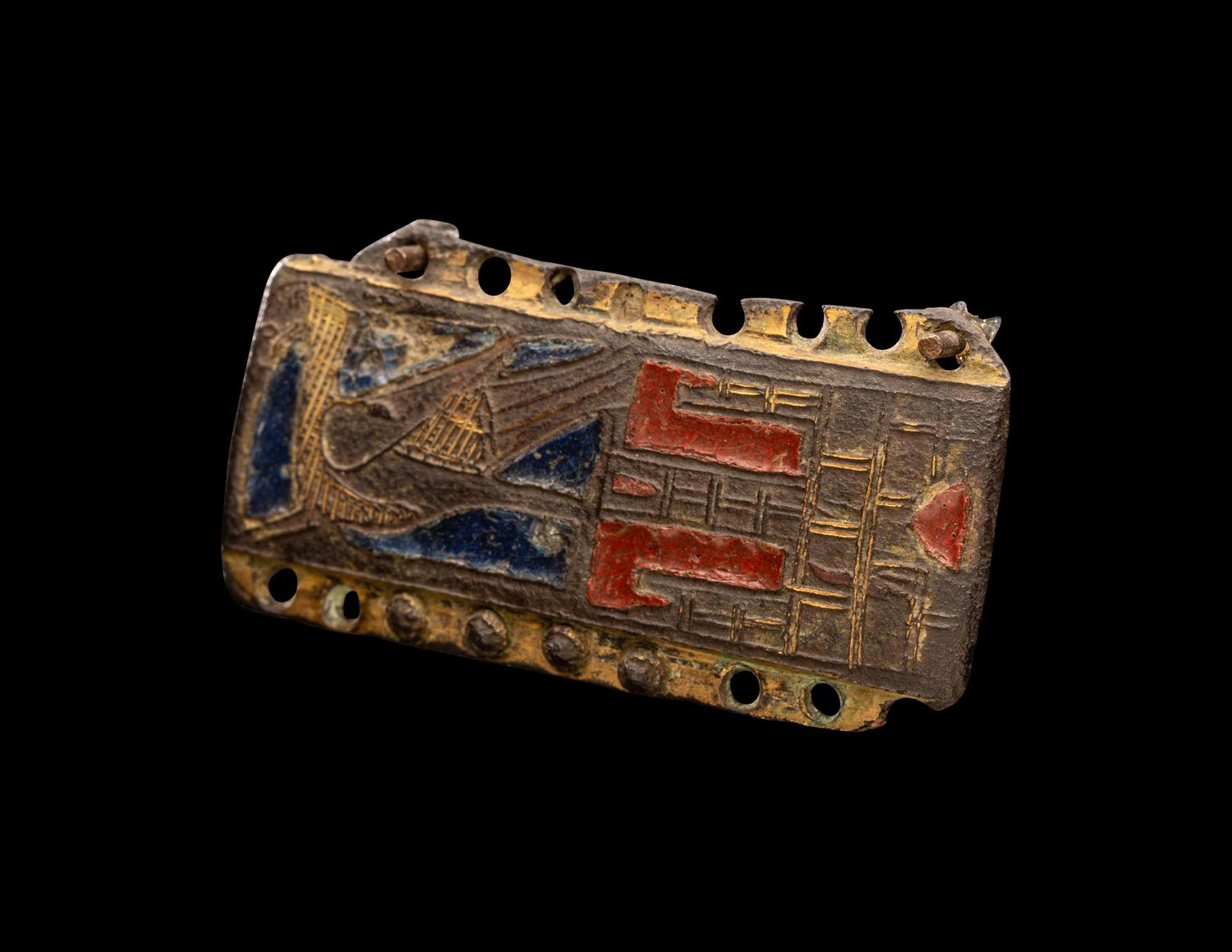 A Spanish Champlevé and Gilt-Copper Belt or Harness Strap Plaque