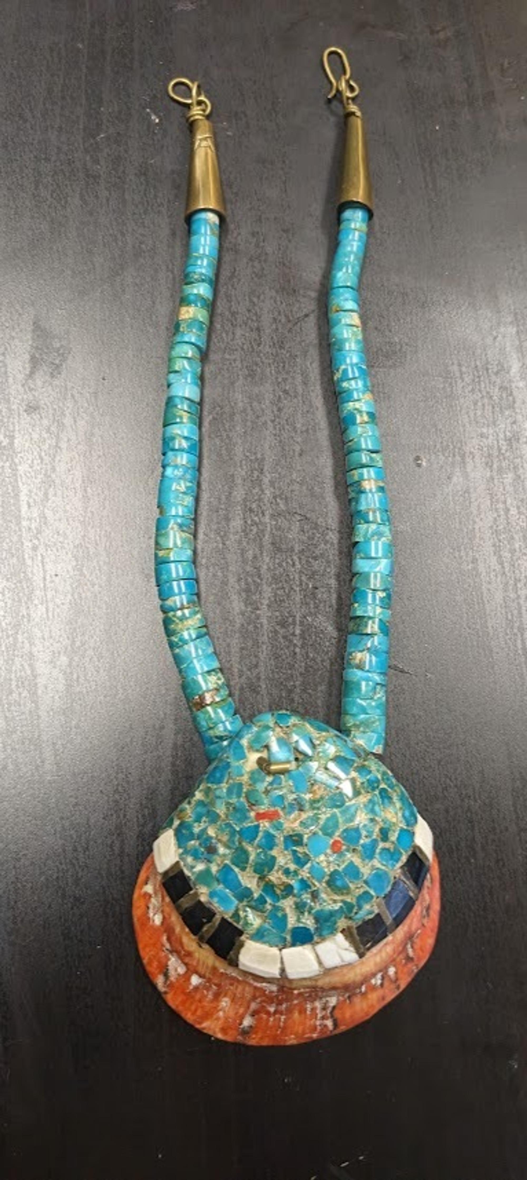 Rolled Turquoise and Spiny Oyster Necklace