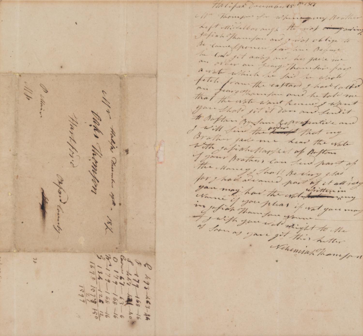 THOMPSON, OAKS. Two autogaphed letters to Oaks Thompson of North Hartford Maine, 1811 and 1817.