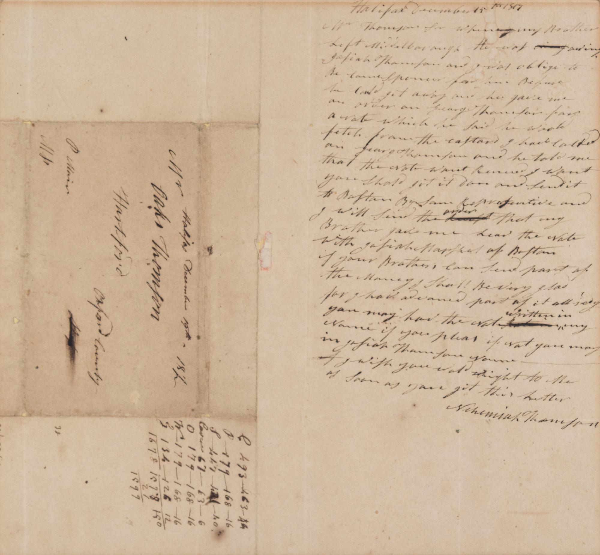 THOMPSON, OAKS. Two autogaphed letters to Oaks Thompson of North Hartford Maine, 1811 and 1817.